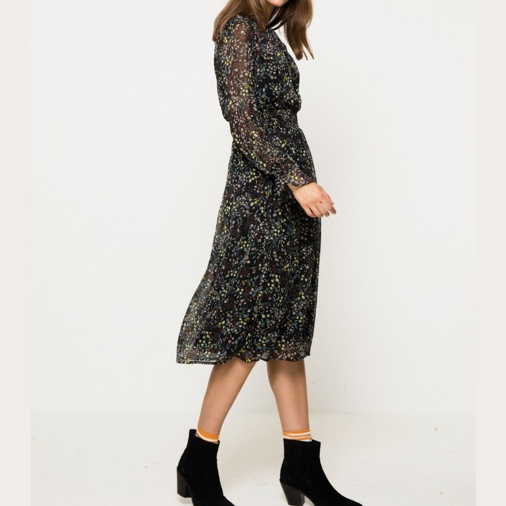 Saseline Long sleeve floral sheer midi dress
